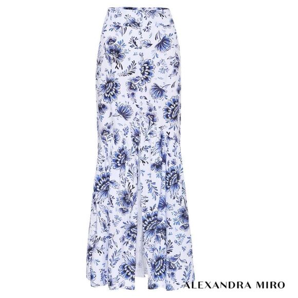 ALEXANDRA MIRO **NWT** Delliah China Blue Floral Print Cotton Skirt -my Theresa - Picture 3 of 10